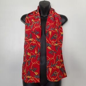 VNTG Christmas Scarf Leslie Fay Gold Rope Pine/Tassel Print 52" x 7" Old Money